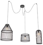 Lampada a sospensione da esterno rustica in rattan nero 3 luci - Calamus