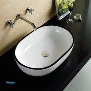 Lavabo D'Appoggio Ovale "Break The Rules" Da 49 Cm In Ceramica Finitura Bianco Lucido C/Bordo Nero Lucido