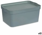 Scatola portaoggetti con coperchio Grigio Plastica 7,5 L 21 x 14,2 x 32 cm (12 Unità)