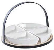 Set da Aperitivo DKD Home Decor Bianco/Nero Metallo Bambù Gres Loft 4 Pezzi 21,5 x 21,5 x 14 cm