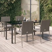 Set da pranzo giardino 5pz nero e grigio con cuscini polyrattan