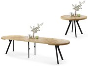 VITO Rovere Artisan/gambe nere – TAVOLO ROTONDO GRANDE Ø110 ALLUNGABILE FINO A 310 cm CON GAMBE A Y STILE LOFT/INDUSTRIALE