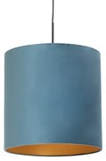 Lampada a sospensione paralume velluto blu oro 40 cm - COMBI