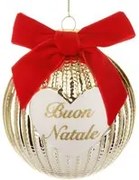 Pallina Natale cuore oro crochet 10 cm con fiocco in velluto