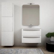 Mobile per bagno 75 cm tondo bianco frassino sospeso - Berlino con specchio filo lucido e colonna da 170 cm