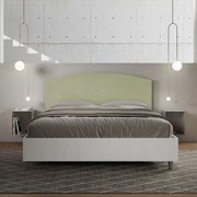 Letto contenitore da 160x190 in legno bianco e testata in microfibra tč verde Antilia