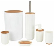 Alpina - Set da Bagno in Legno Bamboo e Plastica Bianco e Naturale 6pz con Portascopino