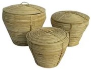 Set di Cestini DKD Home Decor Con coperchio Naturale Rattan Tropicale (3 Pezzi) (35 x 35 x 30 cm)