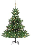 Albero Natale Artificiale Nordmann con LED e Palline Verde, Albero Natale Artificiale Abete Nordmann LED Palline Verde180cm