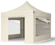 TOOLPORT 3x3m gazebo pieghevole PES con laterali (finestre panoramiche), PROFESSIONAL alluminio, crema - (600144)