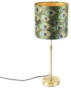 Lampada da tavolo oro / ottone con paralume in velluto pavone 25 cm - Parte