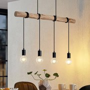 Lampada a sospensione Lindby Ferris, a 4 luci, 90 cm, legno, E27