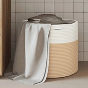 Cestino Portaoggetti Beige E Bianco Ø40x35 Cm İn Cotone /