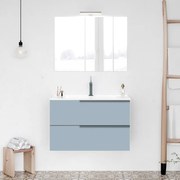 Mobile bagno sospeso 80 blu pastello con lavabo e specchio a filo LED   Victoria