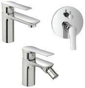 Set miscelatori lavabo bidet e doccia con deviatore in ottone Flat
