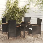 Set mobili da giardino 5 pz con cuscini in polyrattan nero