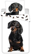 Set copripiumino e federa da bambini bianco e nero in cotone per letto singolo 140x200 cm Dachshund – Jerry Fabrics