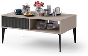 Tavolino RIMINI S-100 Beige Taupe/Nero Opaco - MODERNO TAVOLINO CON CASSETTO/SCAFFALE E ANTE SCANALATE