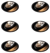 Set di 6 faretti da incasso moderni neri senza bordi - Impact 70