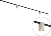 Sistema di illuminazione a binario moderno nero con 2 faretti beige monofase - Iconic Rondoo Up