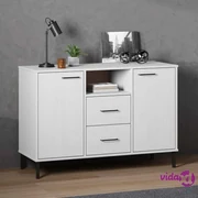 Credenza a cinque ante e due cassetti nella parte centrale, colore bianco e  cemento, Misure 115 x 77 x 30 cm