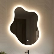 Specchio irregolare con illuminazione, 74×94 cm, bicolore, interruttore touch, tappetino riscaldante