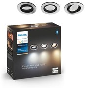 Set da 3 pezzi, faretto da incasso con fonte luminosa orientabile GU10 PHILIPS HUE MILLISKIN HUE argento Luce cct da bianco caldo a bianco freddo