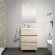 Mobile bagno a terra 60 cm rovere juta con 3 cassettoni lavabo e specchio Saxsi