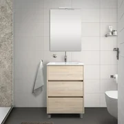 Mobile Bagno Da Terra 80 Cm Con Lavabo E Specchio Verona Bianco E Rovere