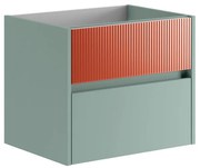 Mobile da bagno sospeso sotto lavabo L 59.5 x H 50 x P 45.5 cm verde laccato opaco, 2 cassetti Niwa