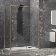 Kamalu - Box doccia oro satinato 70x110 scorrevole e fisso vetro 6mm altezza 200h | KLA-4000G