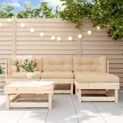 Set divani da giardino 5 pz con cuscini in legno massello