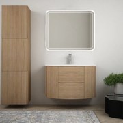 Mobile bagno sospeso Rovere tabacco 90 cm tondo con specchio led e colonna da 170 cm