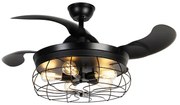 Ventilatore da soffitto nero con telecomando 5 luci - Gaiola