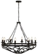 Lampadario Rustico-Country Cartwheel Iii Acciaio Nero 8 Luci E14