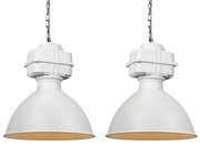 Set di 2 lampade a sospensione industriali piccolo bianco opaco - Sicko