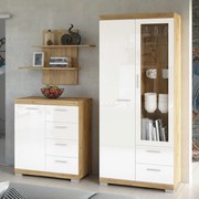 Set di mobili SIMPLE Rovere Craft Gold/Bianco Lucido - MOBILE CON VETRINA, MENSOLA A MURO, COMÒ PER SALOTTO/SOGGIORNO