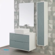 Mobile Bagno Sospeso "Furore" Da 90 Cm Composto Da Due Cassetti Finitura Verde Salvia/Bianco