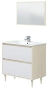 Mobile Bagno Da Terra 80 Cm Con Lavabo E Specchio Verona Bianco E Rovere