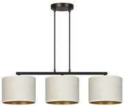 Lampadario 3 Luci Hilde In Acciaio Nero E Paralumi In Tessuto Beige