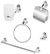 Set accessori bagno a muro 5 pezzi in vetro satinato con supporti cromati   Facile