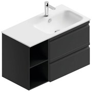 Mobile bagno sospeso con lavabo L 90 x H 56 x P 46 cm grigio grafite opaco in mdf 2 cassetti per vasca a destra Pull