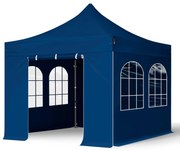 TOOLPORT 3x3m gazebo pieghevole con laterali (finestre), PREMIUM acciaio, blu scuro - (600009)