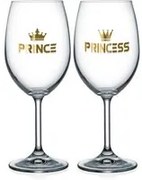 Set 2 calici vino 440 ml in vetro scritta Prince e Princess