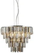 Lampadario Classico Clarissa Acciaio Cromo Vetro Ambra 9 Luci E14