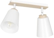 Plafoniera Spot Faretti Orientabili 2 Luci Xiwangmu Acciaio Bianco E Legno Naturale