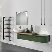 Mobile sospeso bagno con 2 moduli lavabo da appoggio e specchio LED - MIXI A