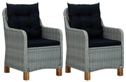 Sedie da giardino con cuscini 2 pz in polyrattan grigio chiaro