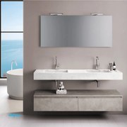 Mobile Bagno Sospeso "Surf" Da 180 Cm Composto Da Due Cassetti Ed Un Mensolone Top Doppia Vasca Lavabo E Specchio Con Due Lampade Led