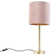 Lampada da tavolo romantica in ottone con paralume rosa 25 cm - Simplo